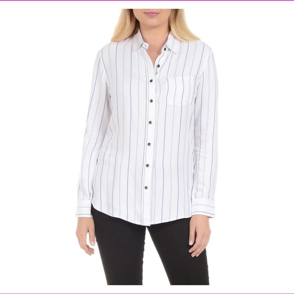 Jach’s girlfriend white blue striped button down
